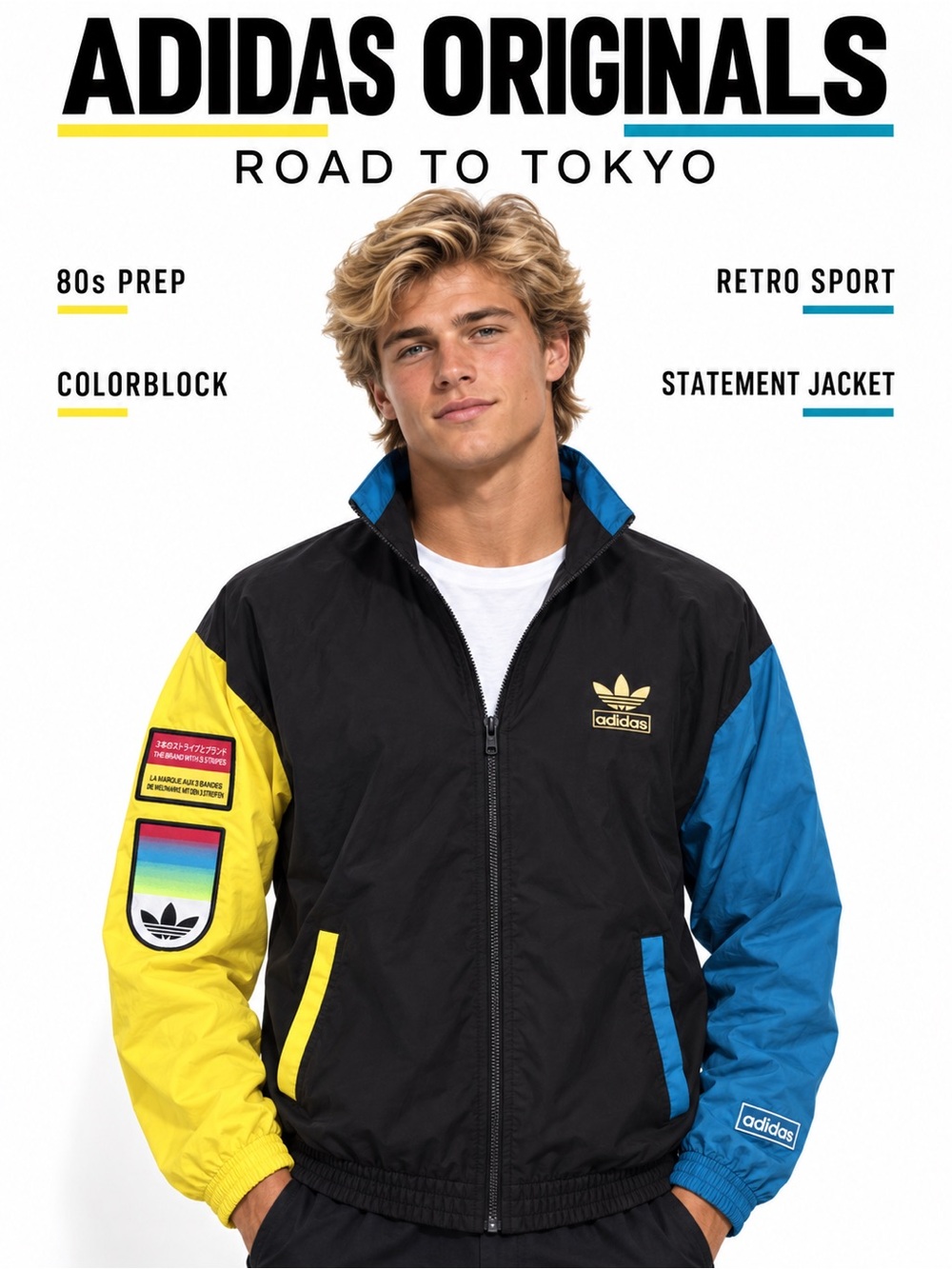 Adidas Road to Tokyo Shadow Windrunner Jacket retro yellow black blue Sz Sz